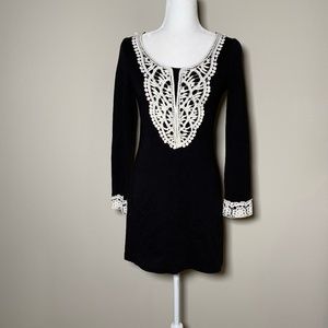 Othermix Black Long sleeve Dress w/ White Crochets